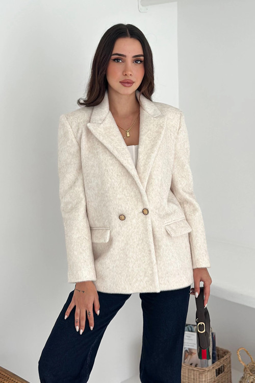 Fox Kürk Kumaş Ceket Beyaz