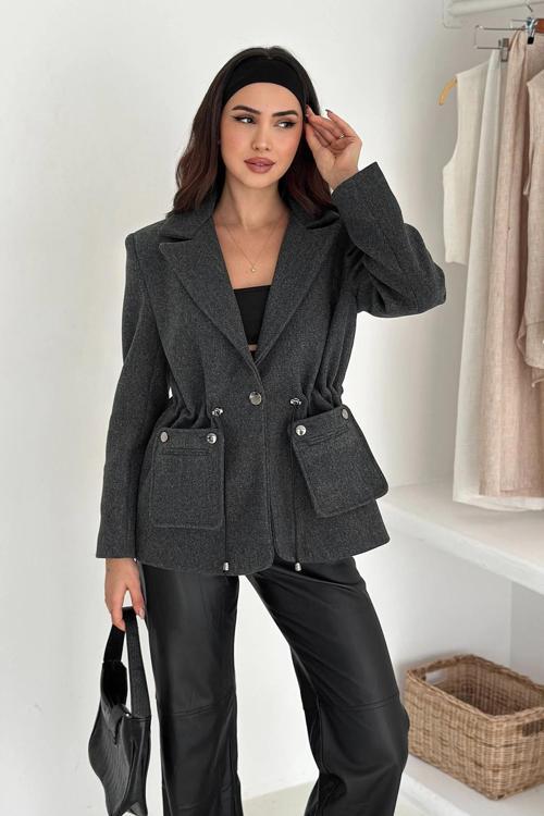 Beli Lastikli Kaşe Ceket Antrasit