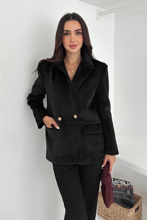 Fox Kürk Kumaş Ceket Siyah