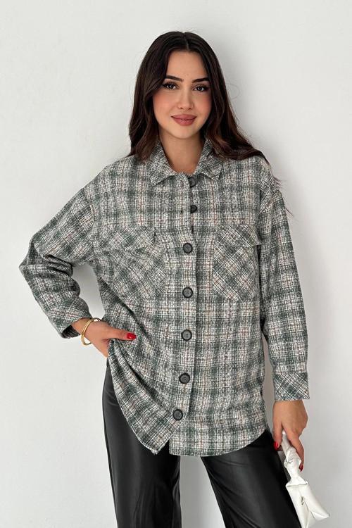 Çift Cep Ekose Gömlek Yeşil