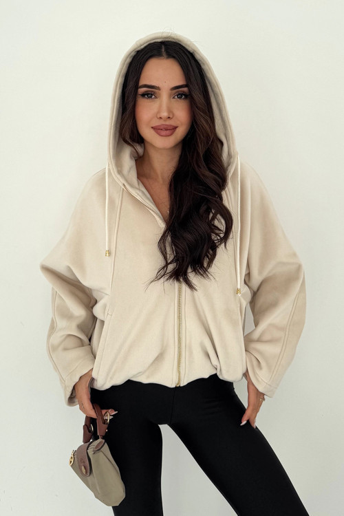 Kürk Kumaş Kapşonlu Mont Beyaz