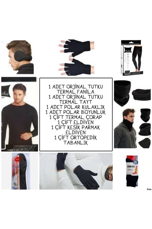 Termal Uzun Kollu Takım+Boyunluk+Kulaklık+Çorap+Ortopedik Tabanlık+2 Çift Eldiven