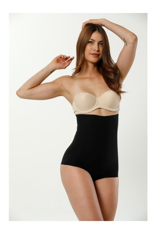 Yüksek Bel Ağraflı Slip Korse Siyah