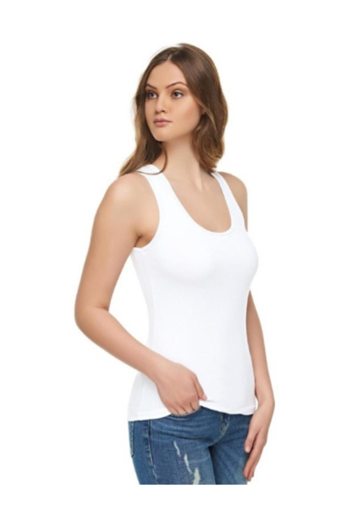 Kadın Beyaz 3'Lü Paket Likralı Modal İp Askılı Atlet Body