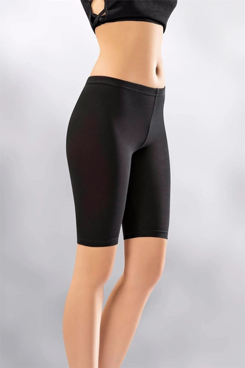 Kadın Siyah Penye Elastan Düz Desensiz Yüksek Bel Dizüstü Kısa Tayt