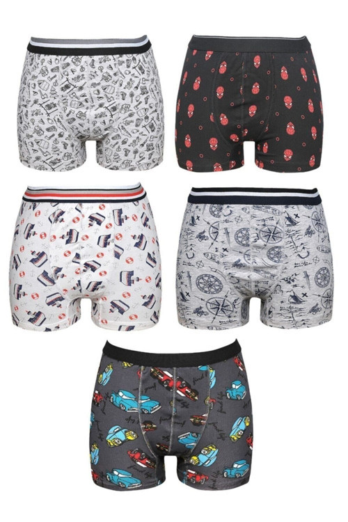 Erkek Çocuk Renkli Pamuklu Lüx Boxer 5'Li