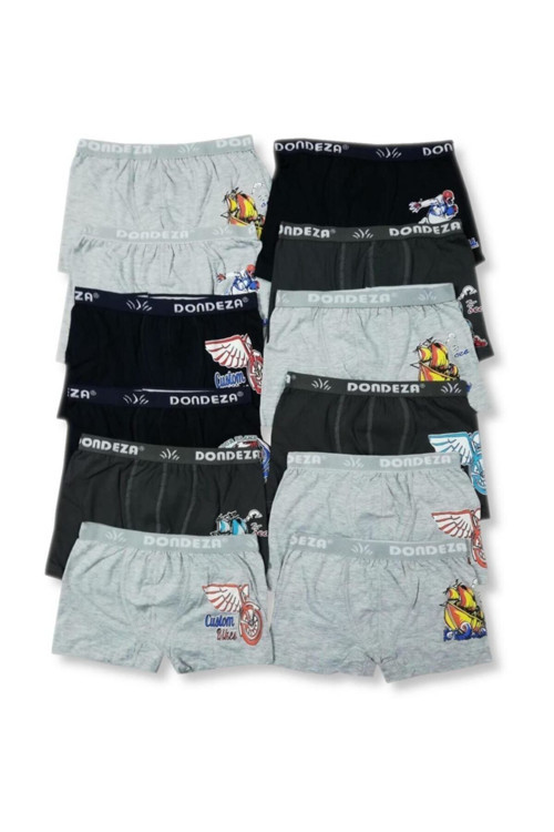 Erkek Çocuk Renkli Likralı Baskılı Boxer 12'Li