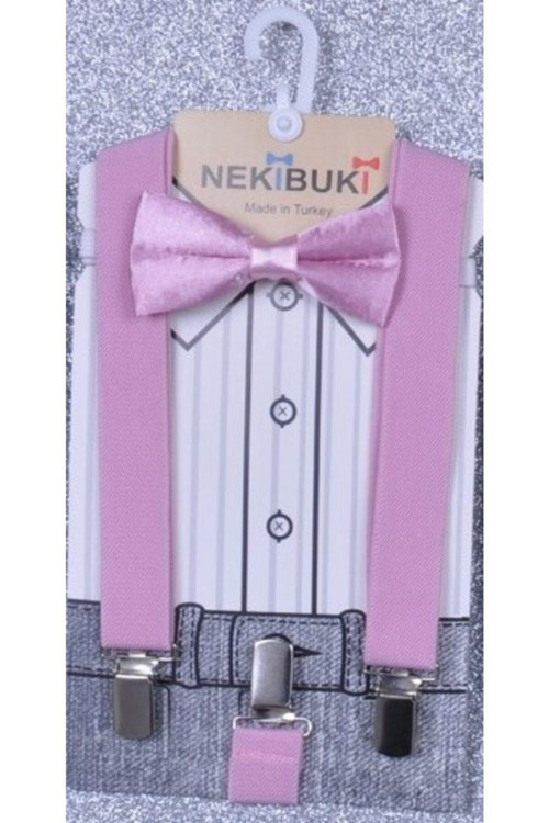 Erkek Çocuk Pembe Pantolon Askısı Papyon Seti