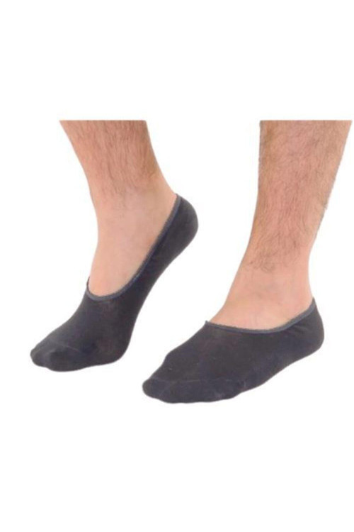 Erkek Gri Dikişsiz Silikonlu 12'Li Bambu Babet Çorabı