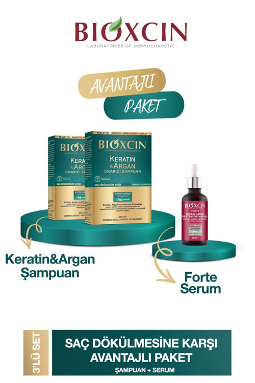 Keratin Argan Şampuanı 300 Ml 2 Adet + Forte Serum 50 Ml 1 Adet