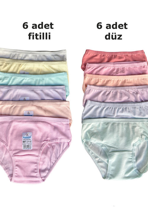 12'Li Pamuklu Penye Kız Çocuk Bikini Külot