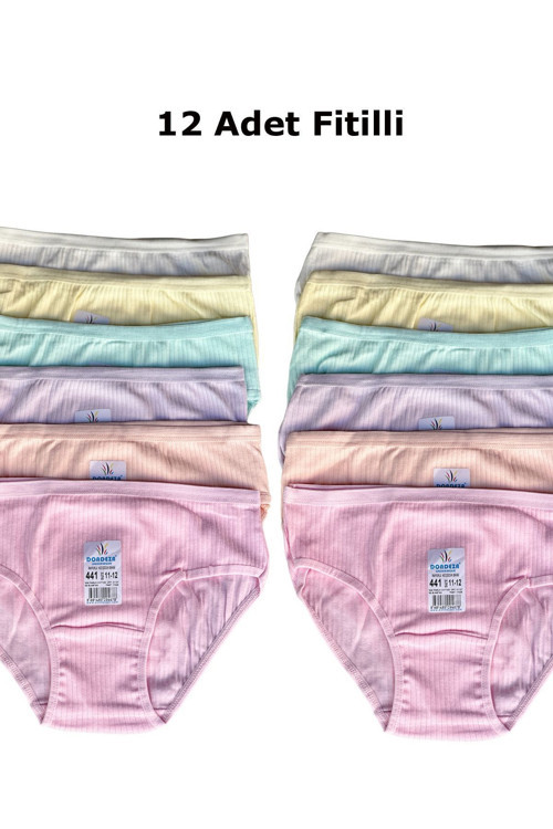 12'Li Pamuklu Fitilli Kaşkorse Pastel Renk Kız Çocuk Bikini Külot