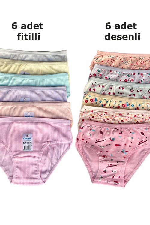 12'Li Kız Çocuk Fitilli Ve Desenli Külot