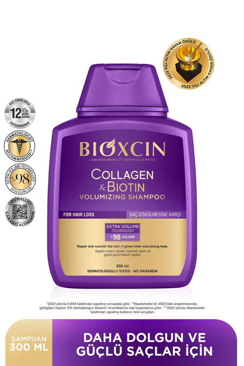 Collagen & Biotin Ekstra Hacim Şampuanı 300 Ml - Kolajen Biotin İnce Seyrek Saçlar 3'Lü