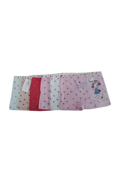 Kız Çocuk Karışık Renkli Desenli Pamuklu Boxer 6'Lı Paket 41723
