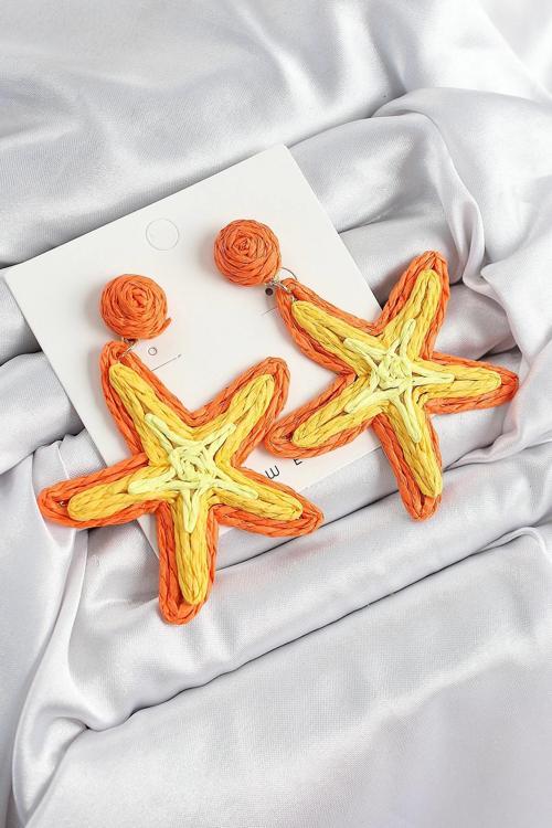 BFS Pirinç Turuncu Deniz Yıldızı Model Gold Renk Kadın Hasır Küpe