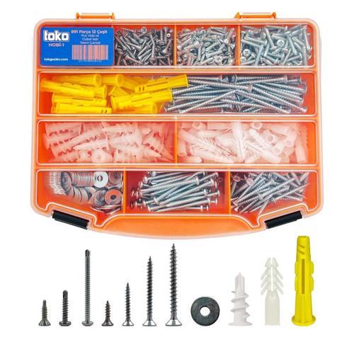 Hobi-1 891 Parça 12 Çeşit, Pul, Vida ve Dübel Seti, Organizer Takım Çantalı