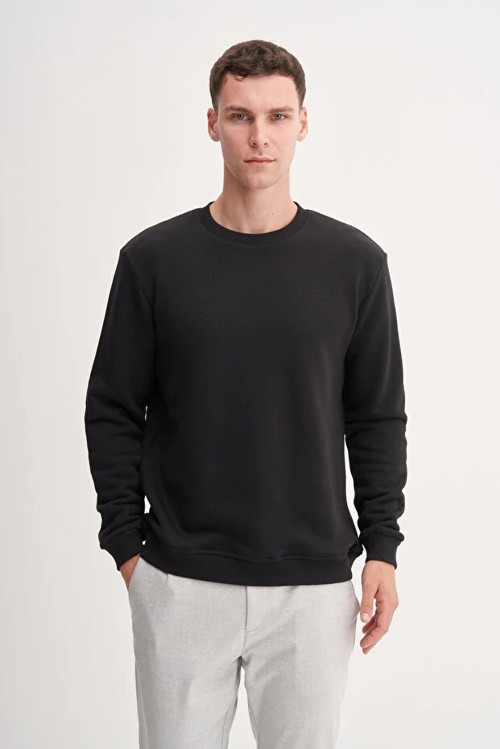 Kalın Diyagonal Dokulu %100 Pamuk 3 İplik Regular Fit Sweatshirt (25K)