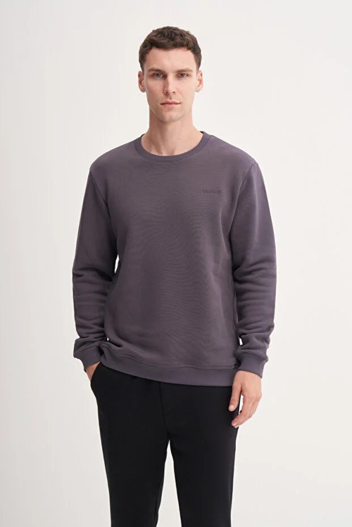 Kalın Diyagonal Dokulu %100 Pamuk 3 İplik Regular Fit Sweatshirt (25K)