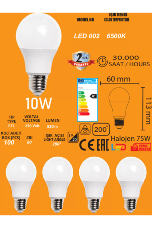 10W Beyaz Led Ampül 4Lü