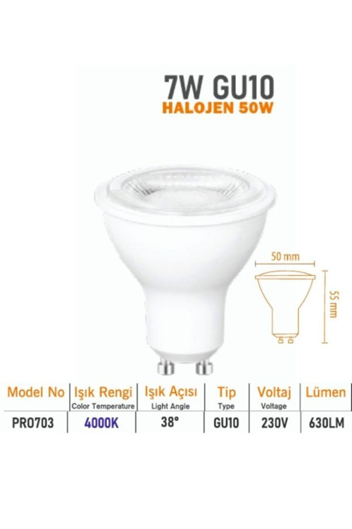 7W Led Spot Ampülü Gu10 4000K Ilık Beyaz