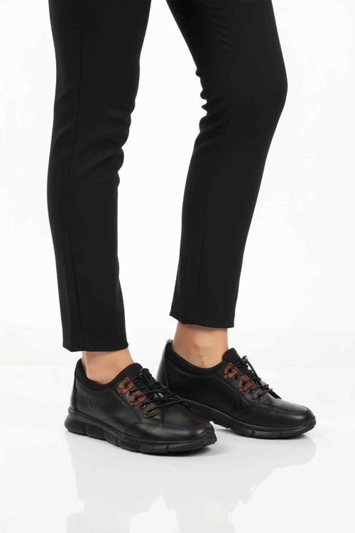 Siyah Hakiki Deri Ortopedik Kadın Casual Ayakkabı 660 Z