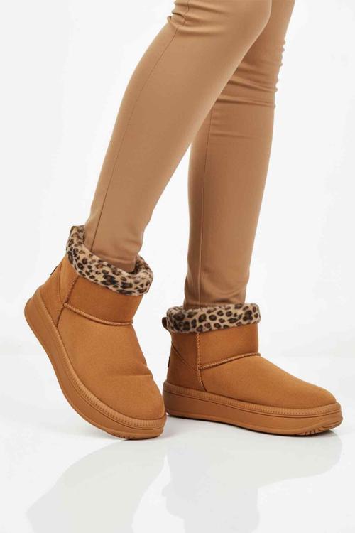 Taba Leopar Kürklü Soğuğa Dirençli Kaymaz Kadın Bot 25001 Z