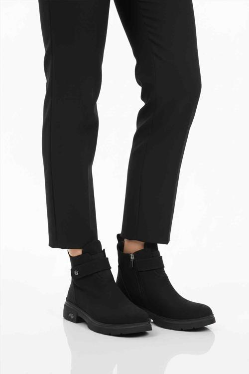 Siyah Nubuk Kürklü Kaymaz Soğuğa Dirençli Kadın Bot PC-55336 Z
