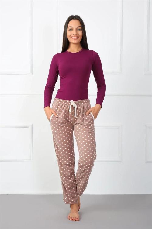 Bayan Polar Tek Alt Pijama Kahve