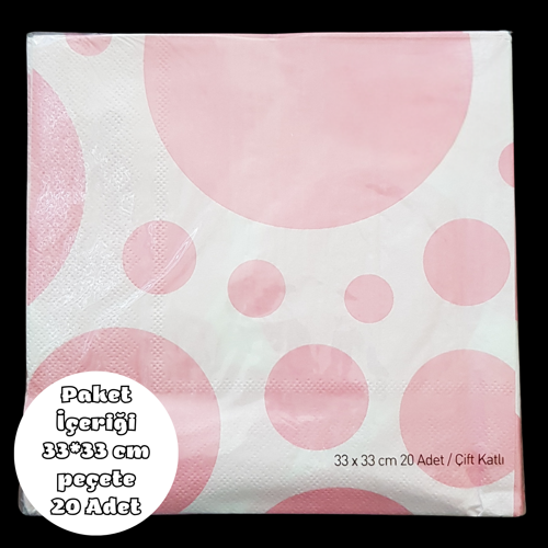 Pembe Puanlı Peçete 33*33 cm 20 Adet