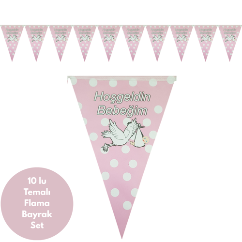 Soft Pembe Hoş geldin Bebeğim Flama Bayrak Set Süs