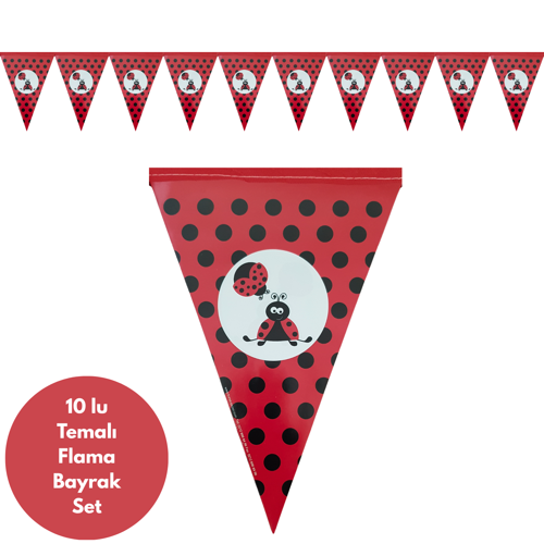 Uğur Böcekli Flama Bayrak Set Süs