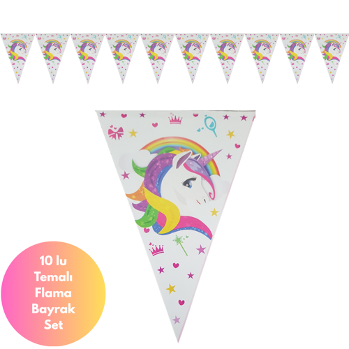 Unicorn Flama Bayrak Set Süs