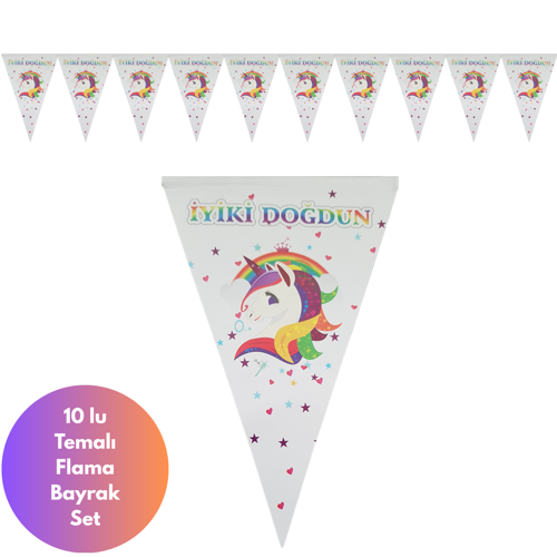 Unicorn İyiki Doğdun Temalı Flama Bayrak Set Süs