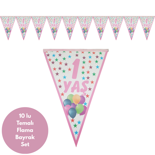 1 Yaş Yıldızlı Pembe Flama Bayrak Set Süs