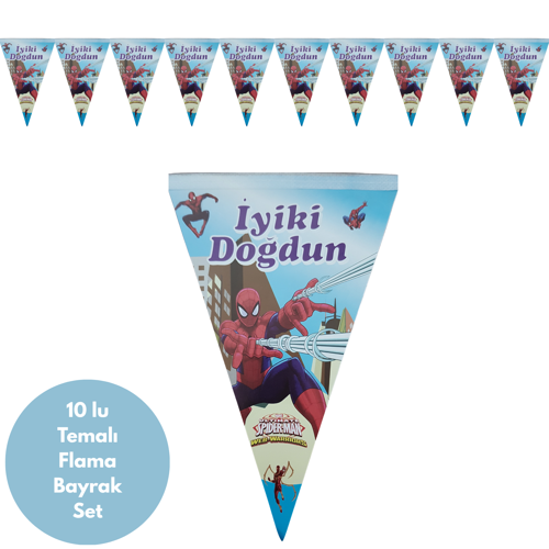 İyiki Doğdun Örümcek Adam Temalı Flama Bayrak Set Süs