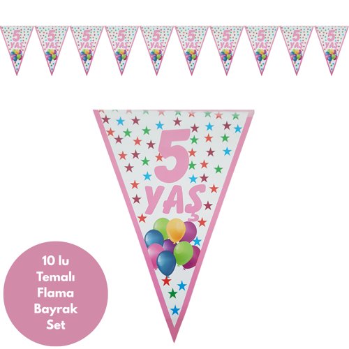5 Yaş Pembe Flama Bayrak Set Süs