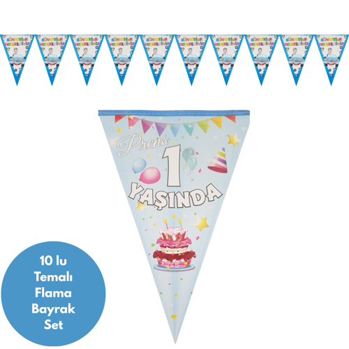 Prens 1 Yaşında Flama Bayrak Set Süs