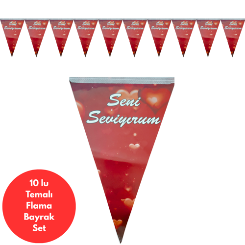 Seni Seviyorum Temalı Flama Bayrak Set Süs