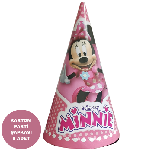 Karton Parti Şapkası Minnie Mouse Temalı 8 Adet