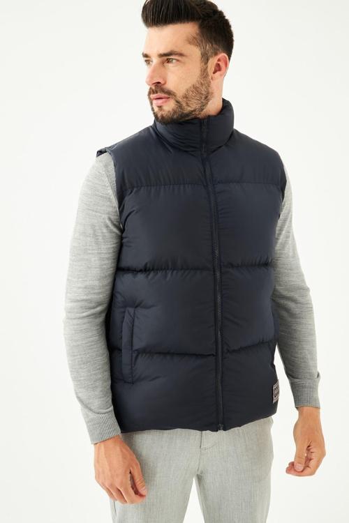 Erkek Astarlı Rüzgar Geçirmez Lacivert Şişme Yelek | XL