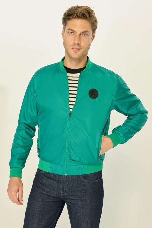 Erkek Yeşil Kolej Yaka Rüzgara Dayanıklı Mevsimlik Spor Mont | 2XL