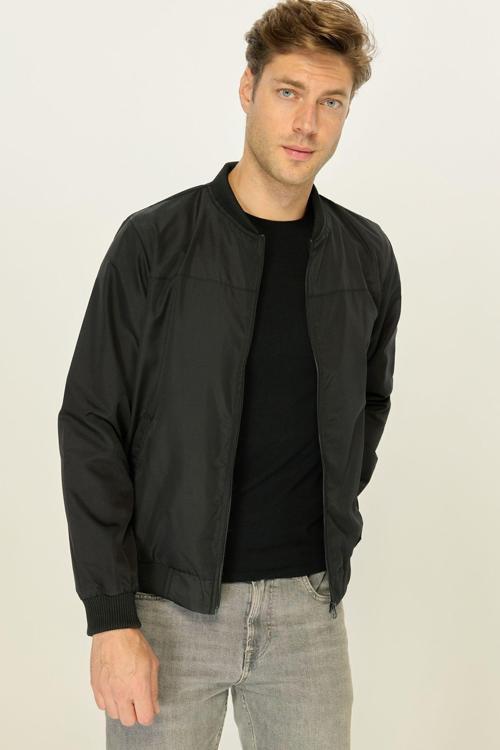 Erkek Siyah Su Ve Rüzgar Geçirmez Astarlı Kolej Yaka Kolej Yaka Mont | 4XL