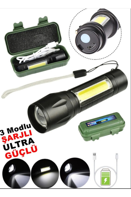 Ps-513Ce 300+ Mt Menzilli Full Metal Gövdeli Ayarlanabilir Başlıklı Şarjlı Cep Feneri