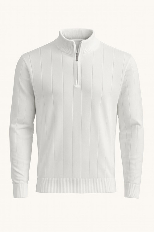 Slim Fit Yarım Fermuar Dik Yaka Uzun Kol Erkek Triko - 7465