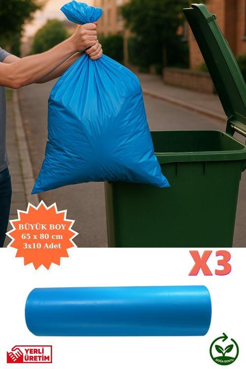 Premium Büyük Boy Çöp Poşeti 65x80 cm 3x10 Adet Ev Mutfak Banyo İş Ofis Avantajlı Ekonomik Paket