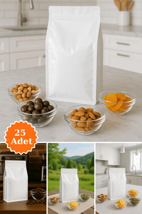 Flat Bottom Kilitli Doypack Kahve Kuruyemiş Bakliyat Kedi Kumu Yem Saklama Torbası 33x17 cm 25 Adet