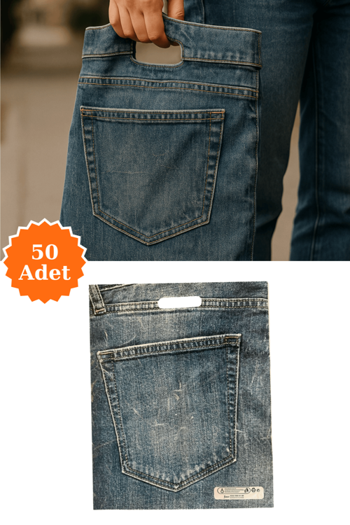 Güçlendirilmiş El Geçmeli Takviyeli Mağaza Poşeti Elit Kot Desen Baskı No 4 39x48 cm 50 Adet