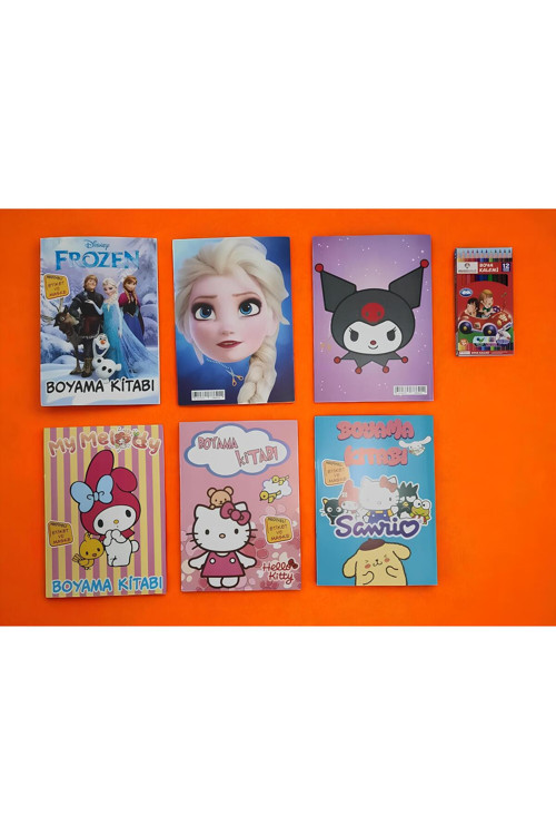 6 Kitap 12 Boya Kalemi 120 Adet Sticker Çocuk Boyama Seti 96 Sayfa Okul Öncesi Okul Zamanı