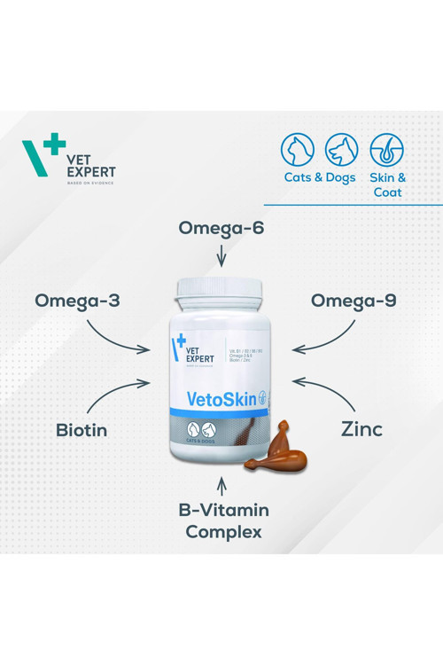 Vetexpert Vetoskin Kedi Ve Köpekler Için Tüy Ve Cilt Gelişimini Destekleyici Kapsül -90 Kapsül